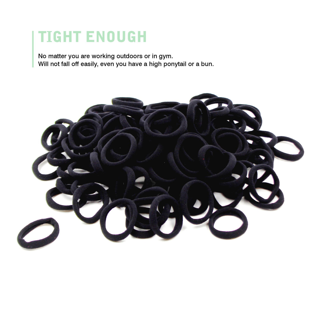 Hair Ties Rubber Bands For Women Girls Thick Curly Hair, 100 Pcs Black, 8.5Mm No Crease Cotton Seamless Ponytail Holders Scrunchie For Kids Men, No Damage No Slip Soft Hair Elastics
