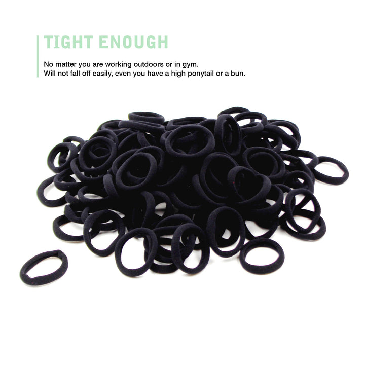 Hair Ties Rubber Bands For Women Girls Thick Curly Hair, 100 Pcs Black, 8.5Mm No Crease Cotton Seamless Ponytail Holders Scrunchie For Kids Men, No Damage No Slip Soft Hair Elastics