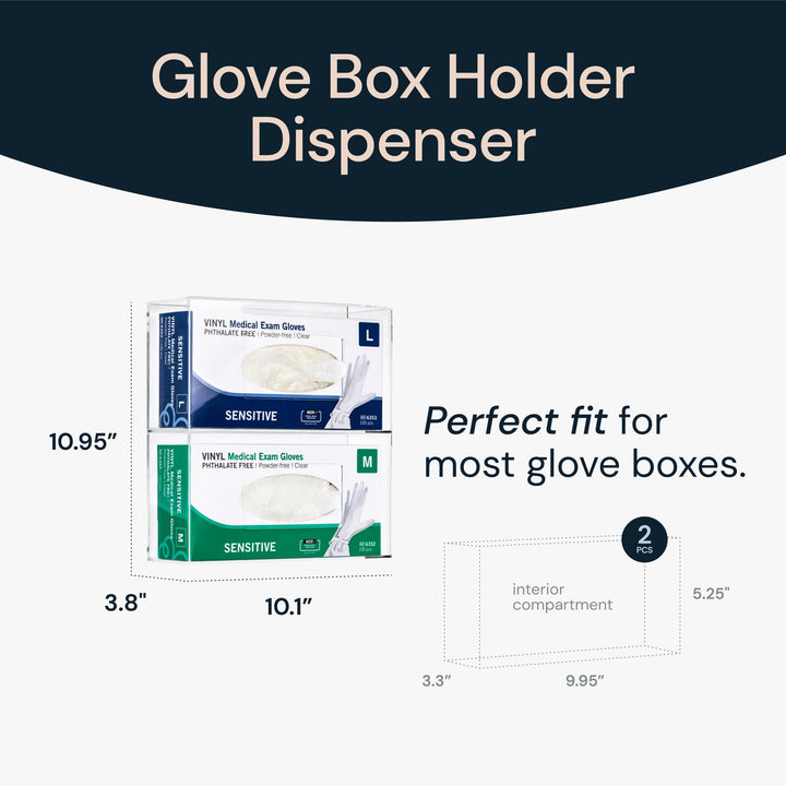 Glove Holder for Wall Mount – Durable Acrylic Glove Box Holder for Disposable Gloves – Clear Glove Dispenser Wall Mount – Disposable Glove Box Organizer (Double)