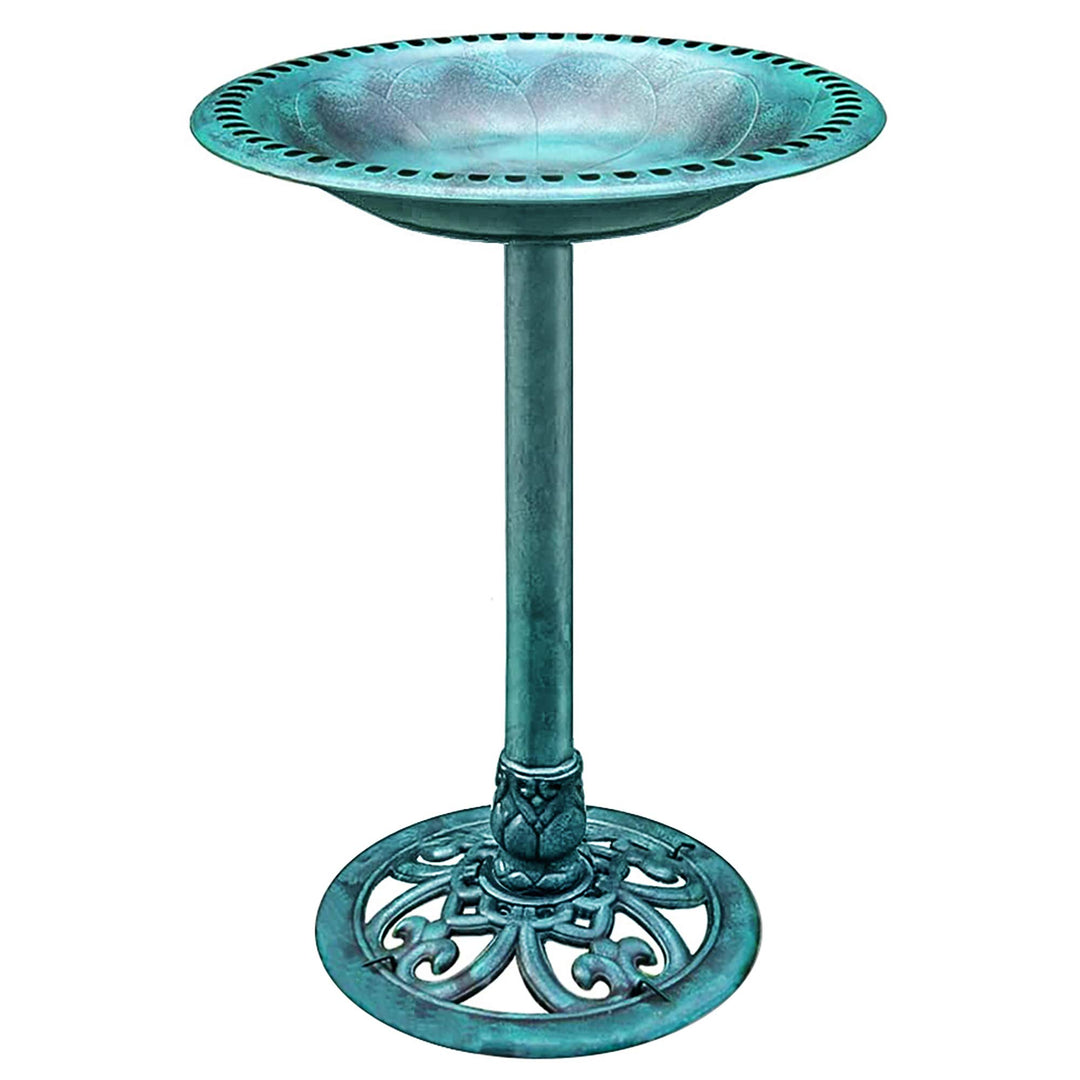 28 Inch Height Polyresin Lightweight Antique Outdoor Garden Bird Bath Green