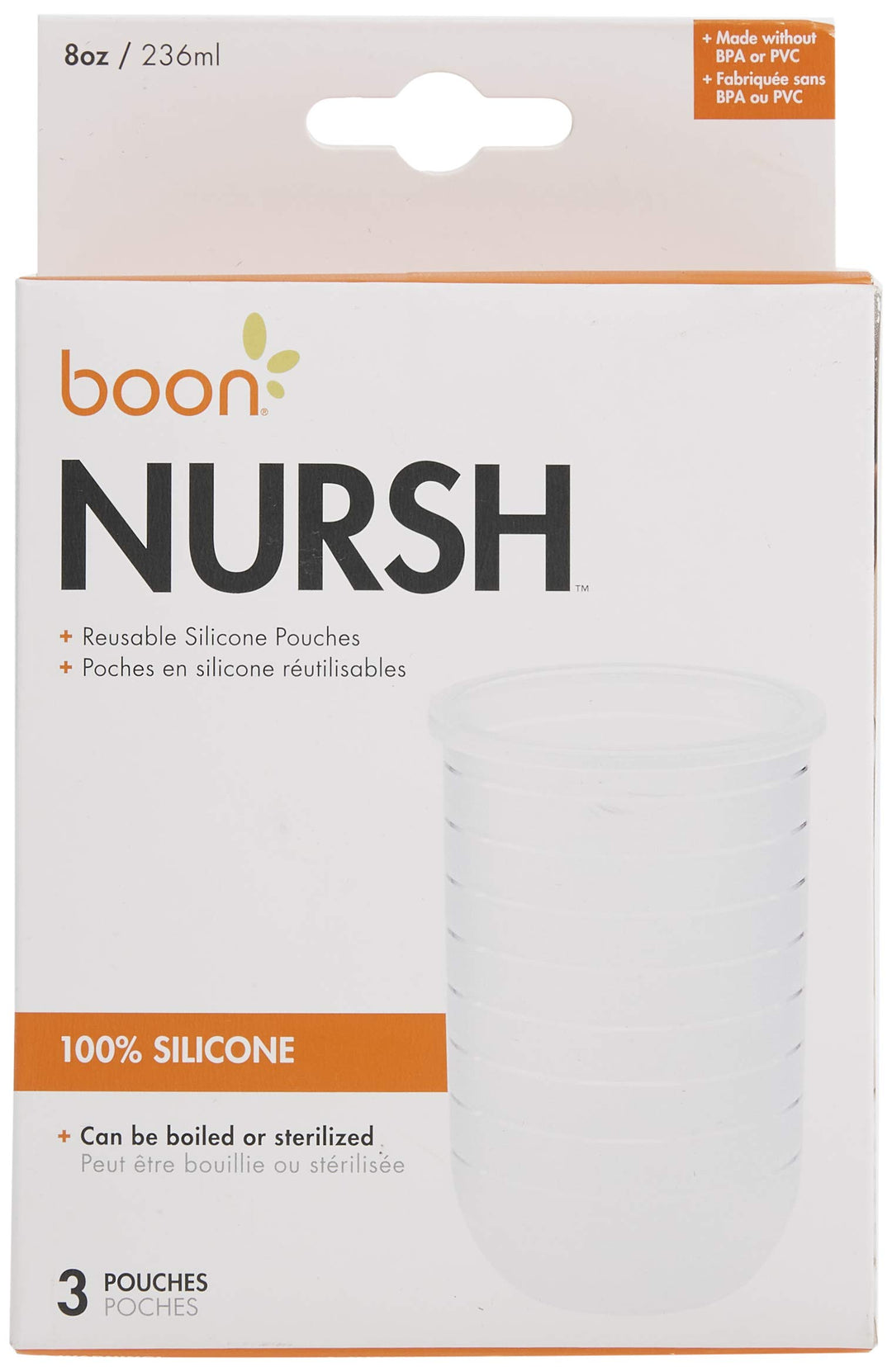 Nursh Reusable Replacement Pouch with Collapsible Silicone Pouch Design - Everyday Baby Essentials - Stage 2 Medium Flow Baby Bottles - Gray - 8 Oz