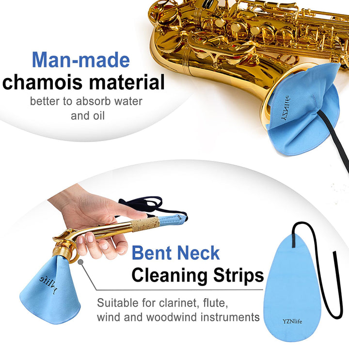 Saxophone Cleaning kit, with Case for Alto Tenor Clarinet Flute and other Wind & Woodwind Struments Including Sax Cleaning Cloth(4pcs),Mouthpiece Brush Thumb Rest Cushion Reed Case,(Blue)