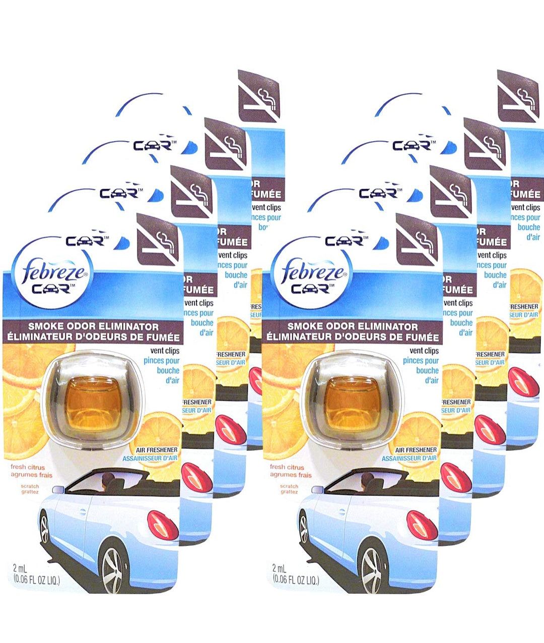 Febreze Car Vent Clips Air Freshener and Smoke Odor Eliminator, Fresh Citrus Scent - 8 Pieces