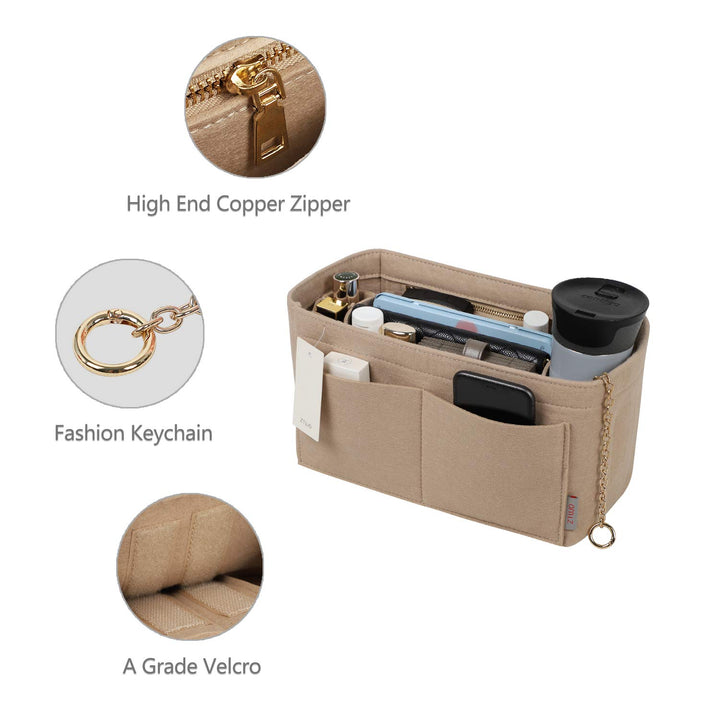 Purse Organizer Insert, Felt Purse Organizer with Zipper and Sewn Bottom Insert, Fit Speedy Neverfull Graceful,6 Sizes (Medium,Beige)