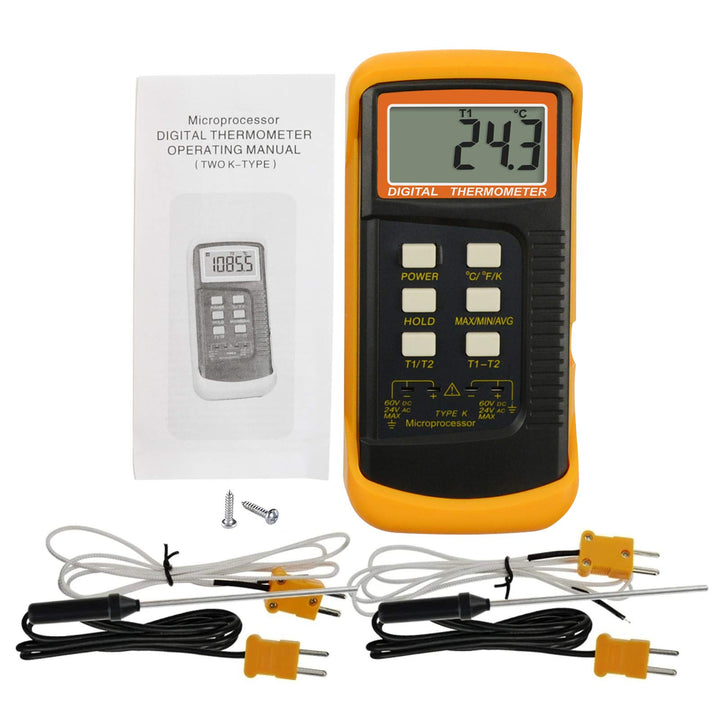 Thermocouple Thermometer Digital K Type Thermometer HVAC Thermometer Dual Temperature Meter with 4 Thermocouples, MAX/MIN/AVG Temperature Measurement, -50~1300°C (-58~2372°F)