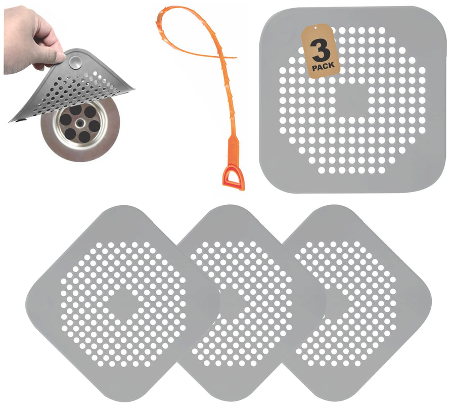 3 Pack Shower Hair Drain Catcher is Hair Stopper for Shower Drain with 4 Suction Cups Easy to Install Hair Catcher Shower Drain Suit for Bathroom Bathtub Kitchen (Grey)