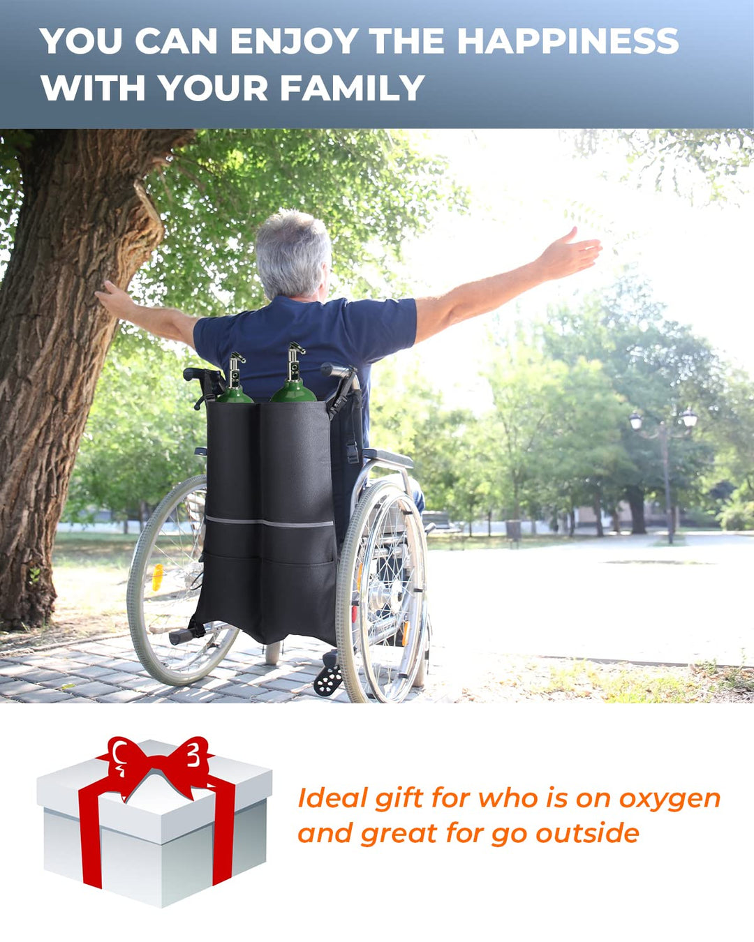 Issyzone Dual Oxygen Tank Holder for Wheelchair, Oxygen Cylinder Bag, with Nice Mesh Storage Pocket Fits D and E Oxygen Tanks