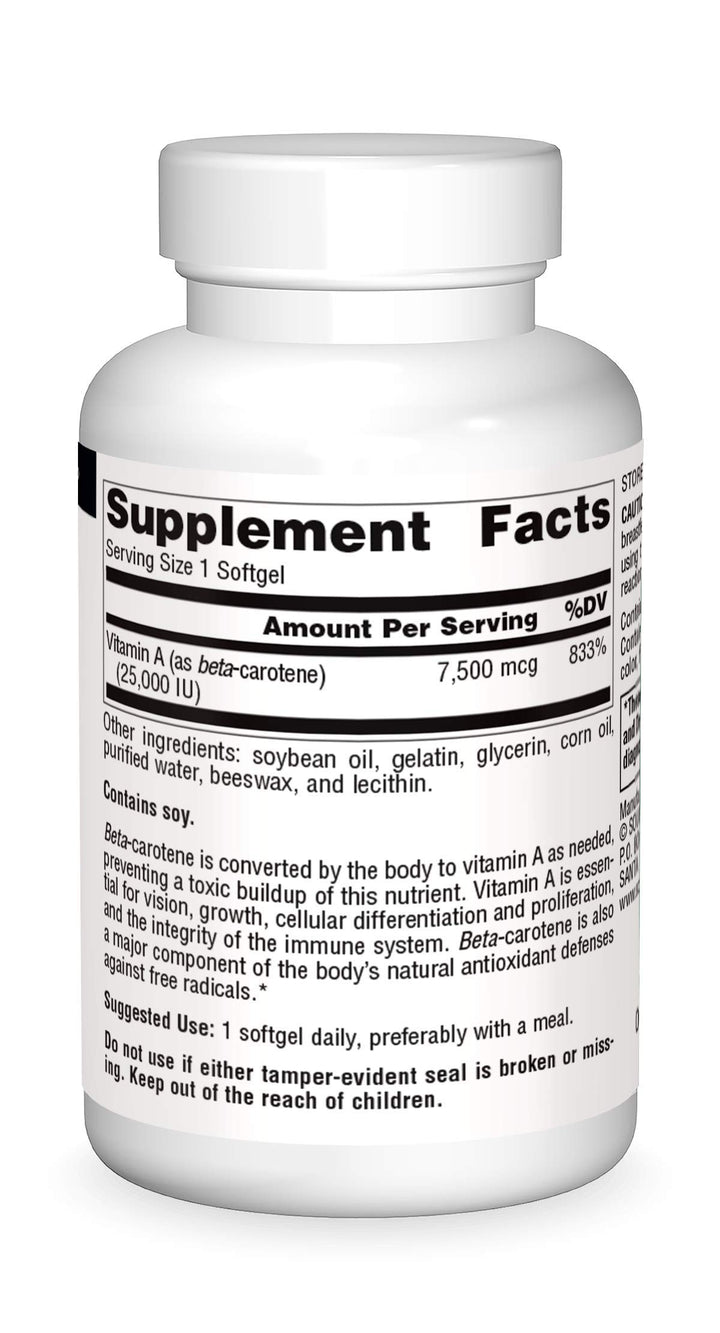 Beta Carotene 25000 iu Antioxidant Protection - Converted By Body To Vitamin A - 100 Softgels