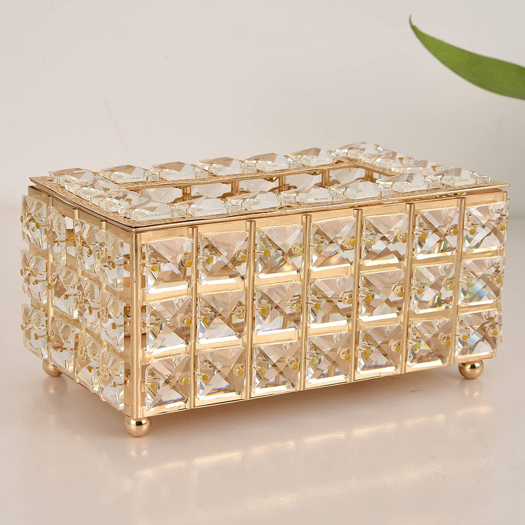 Rectangular Crystal Tissue Box Cover, Decorative Paper Box, Napkin Holder, Facial Tissue Holder, Used in Kitchen Dining Room, Bathroom, Desk, Gold