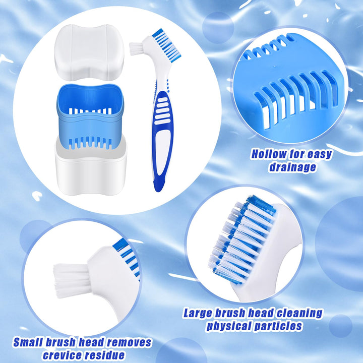 2 Denture Bath Cases with 2 Denture Cleaner Brushes Denture Cups Denture Boxes Bath Dentures Container with Basket Denture Holder Denture Brush Retainer Case for Travel Retainer Cleaning
