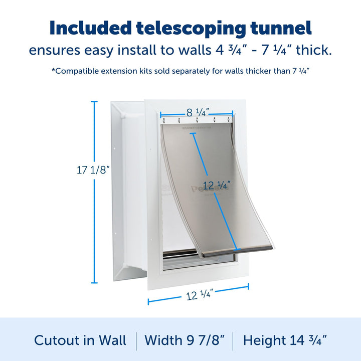 Never Rust Wall Entry Pet Door - Telescoping Frame - Insulates Better Than Metal, Energy Efficient - Interior & Exterior Walls, Weatherproof, Easy to Install & Clean (White - Medium)