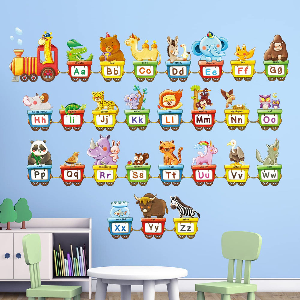 BA-2006 Animal Alphabet Train Kids Wall Stickers ABC Decals Peel and Stick Removable Wall Stickers for Kids Nursery Bedroom Living Room dcor Jungle Education