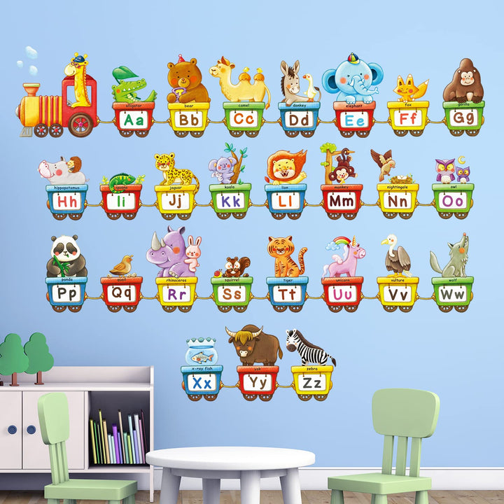 BA-2006 Animal Alphabet Train Kids Wall Stickers ABC Decals Peel and Stick Removable Wall Stickers for Kids Nursery Bedroom Living Room dcor Jungle Education
