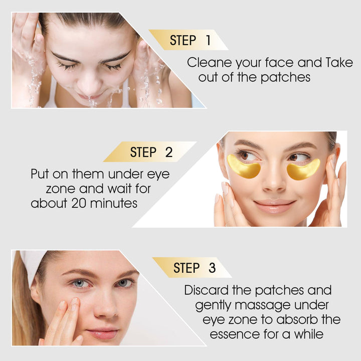 Rotus 30 Pairs Gold Eye Mask Power Crystal Gel Collagen Masks, Great For Anti Aging, Dark Circles & Puffiness
