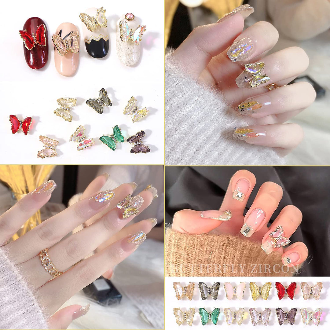 62pcs 3D Butterfly Nail Charms 50pcs Silver Nail Butterfly Charms for Nails 12pcs Zircon Crystal Butterfly Nail Gems Nail Charms for Acrylic Nails Butterfly Nail 3D Charms for Nails