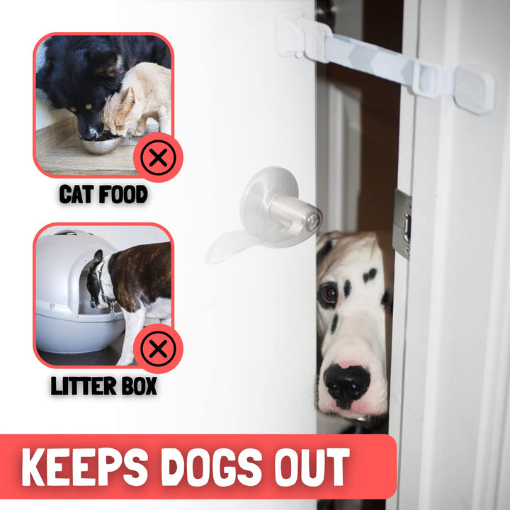 Pet Door Latch for Cats - Grey. Adjustable Cat Door Strap. Dog Proof Litter Box & Feeding Station Without Pet Gate. Most Customizable Cat Door Holder for Interior Door.