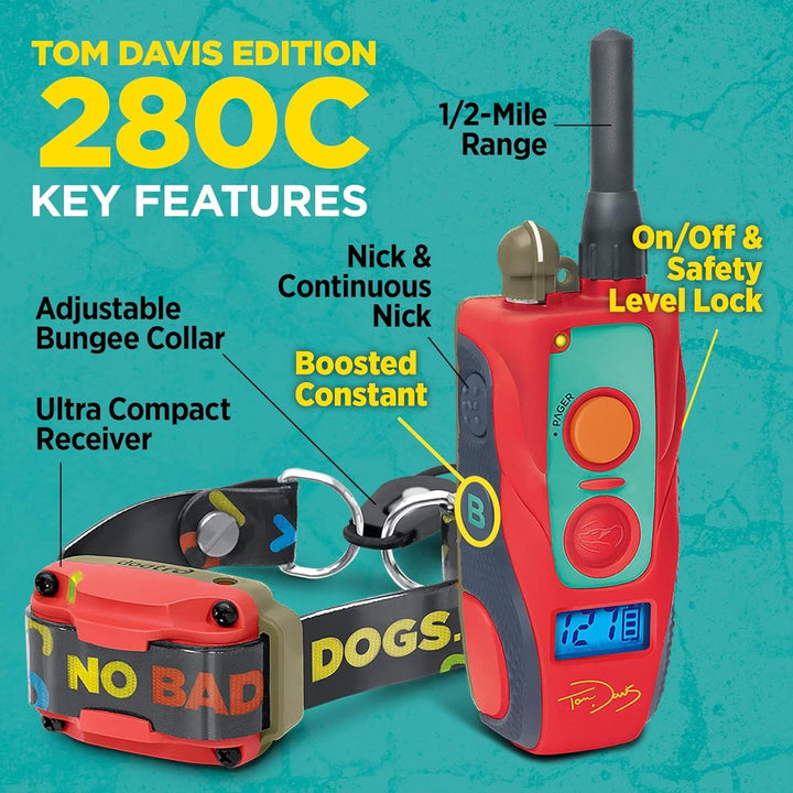 E-Collar Tom Davis 280C ecollar Dog Training Collar with Remote for Dogs Rechargeable Waterproof Boost N’ Bungee 1/2-Mile Range No Bad Dogs