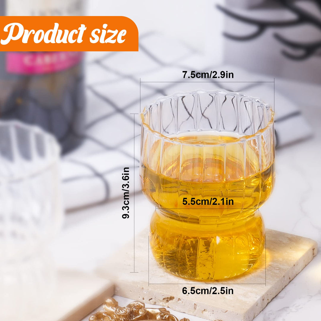 2 Pcs Ripple Drinking Glasses Set - 8.8 oz Modern Kitchen Vintage Wavy Drinking Glasses- Unique Origami Ribbed Glassware For Weddings, Cocktails, Glass Cup Coffee Mug (Ripple)