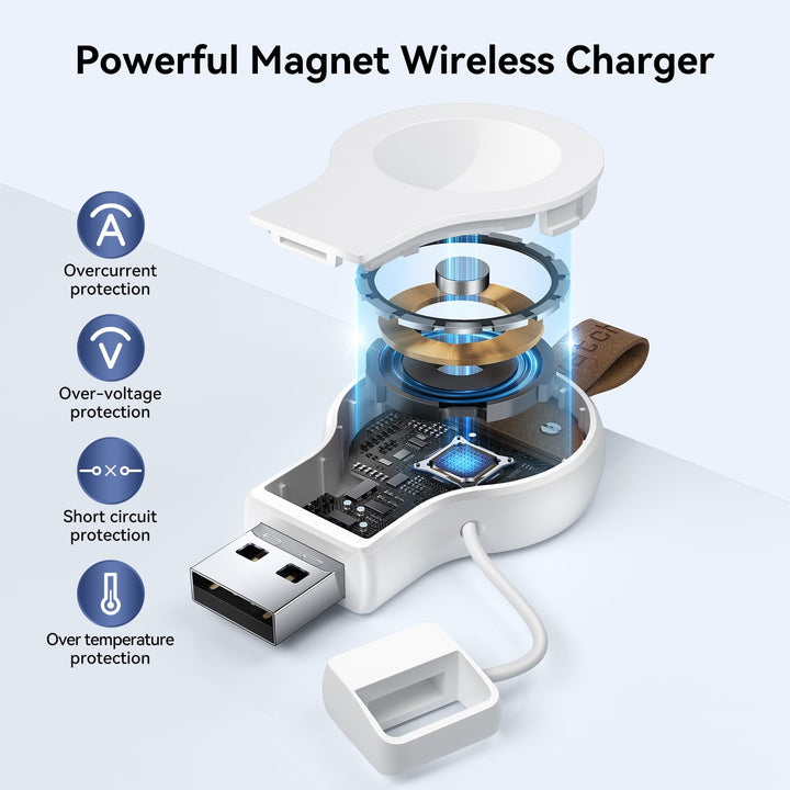 Charger for Apple Watch Portable iWatch USB Wireless Charger, Travel Cordless Charger with Light Weight Magnetic Quick Charge for Apple Watch Ultra2/1 Series 10 9 8 7 6 5 4 3 2 1 SE, White