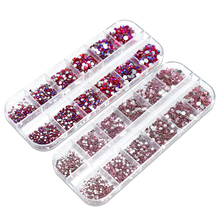 2880 Pcs Pink Nail Rhinestones For Nails Mix Sized Red AB And Pink Rhinestones Gems For Nails Nail Diamonds Rhinestones Red Nail Crystals Nail Diamonds For Acrylic Nails Charms For Make Up