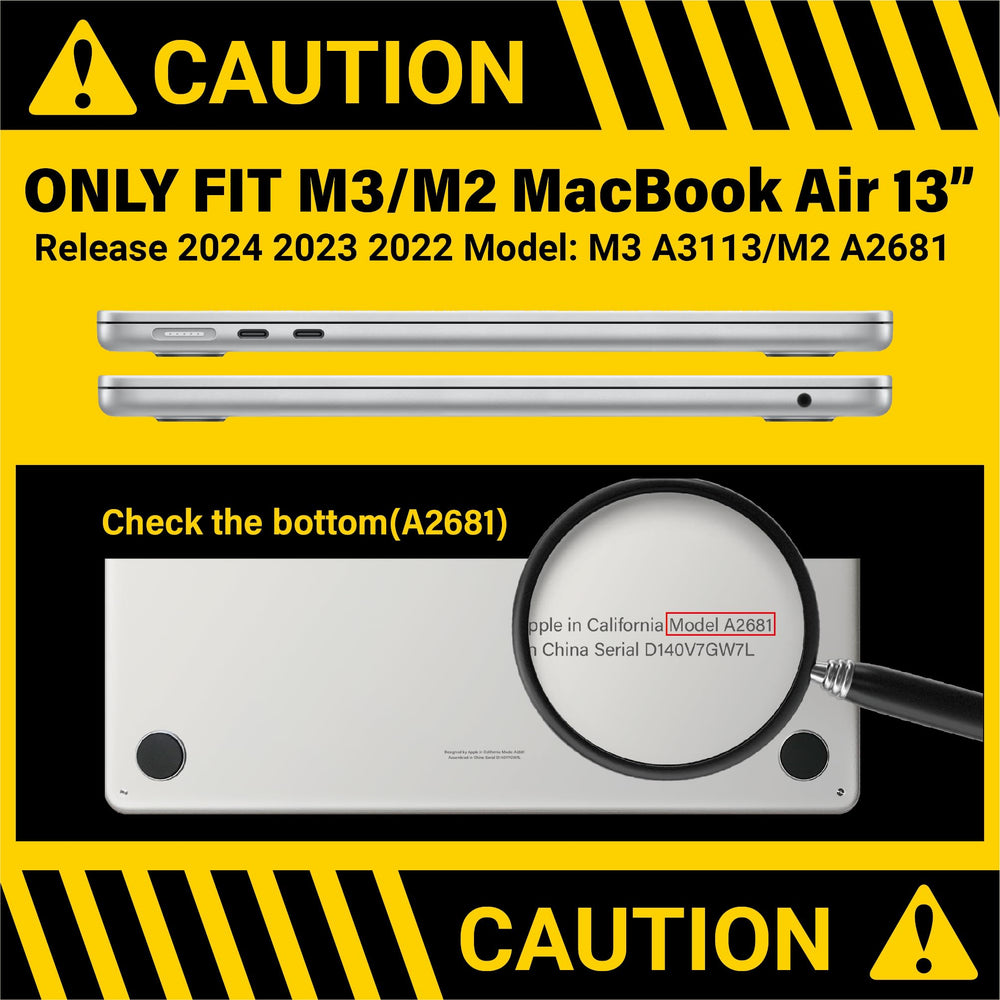 Compatible with 2024 2023 2022 MacBook Air 13 inch Case M3 A3113 M2 A2681, Hardshell Case & KeyboardCover & ScreenFilm & Type-C Adapter for Mac Air 13.6, Crystal Clear, AT13-KK-CYCL+2TC