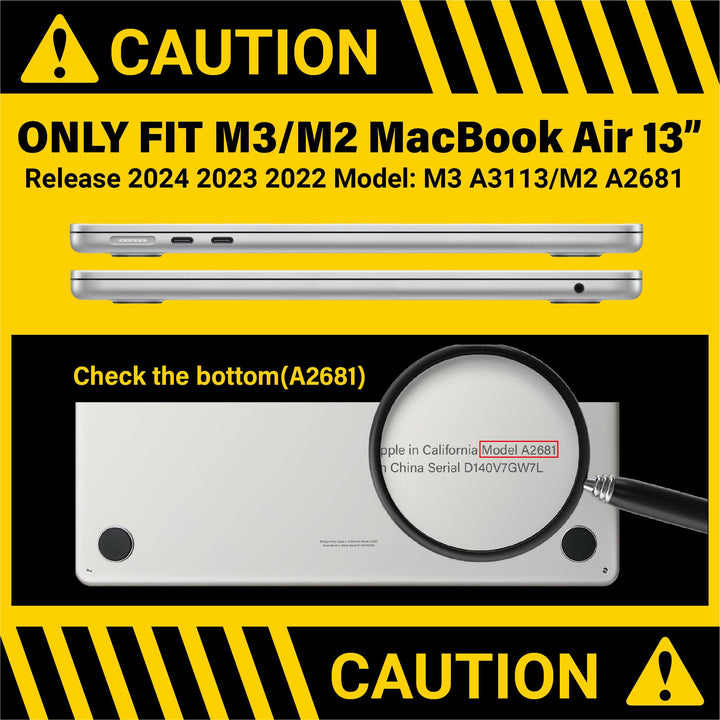 Compatible with 2024 2023 2022 MacBook Air 13 inch Case M3 A3113 M2 A2681, Hardshell Case & KeyboardCover & ScreenFilm & Type-C Adapter for Mac Air 13.6, Crystal Clear, AT13-KK-CYCL+2TC