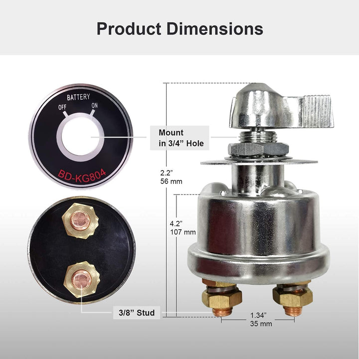 High Current Battery Disconnect Switch, 200A Duty Master Battery Power Cut Isolator Kill Switch with Face Plate for Car, Vehicle, RV and Marine, 12-48V