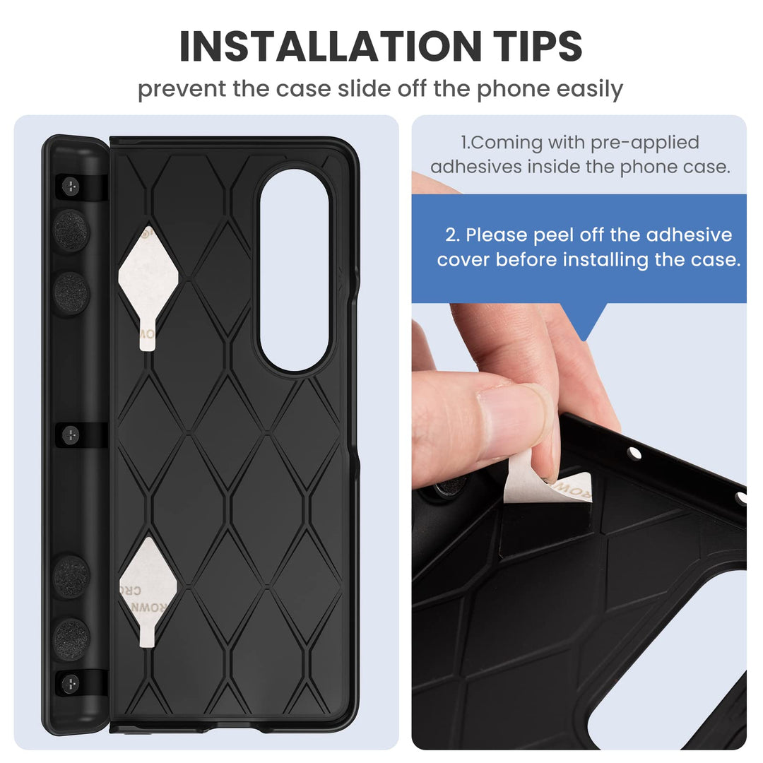 Kickstand Case for Galaxy Z Fold 4, Hinge Protection, Full Body & Built-in Screen Protector, PU Leather Stand Case for Samsung Galaxy Z Fold 4 5G, Carbon Fiber