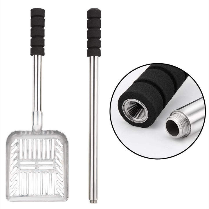 Metal Cat Litter Scoop with Deep Shovel&Long Handle,Detachable Stainless Steel Non-Stick Litter Sifter with Foam Padded Grip, No Bending Back Heavy Duty Cat Litter Scooper