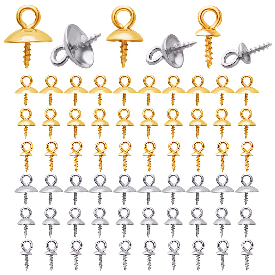 60pcs Stainless Steel Cup Pearl Screw Eye Pin Bail Peg Pendants Eye Pin Bail Pegs with Cap for Half Drilled Beads Charms Jewelry Earrings Making,4mm/6mm/8mm