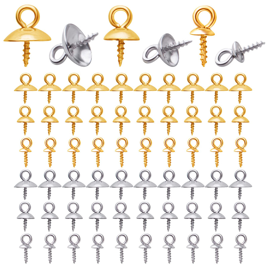 60pcs Stainless Steel Cup Pearl Screw Eye Pin Bail Peg Pendants Eye Pin Bail Pegs with Cap for Half Drilled Beads Charms Jewelry Earrings Making,4mm/6mm/8mm