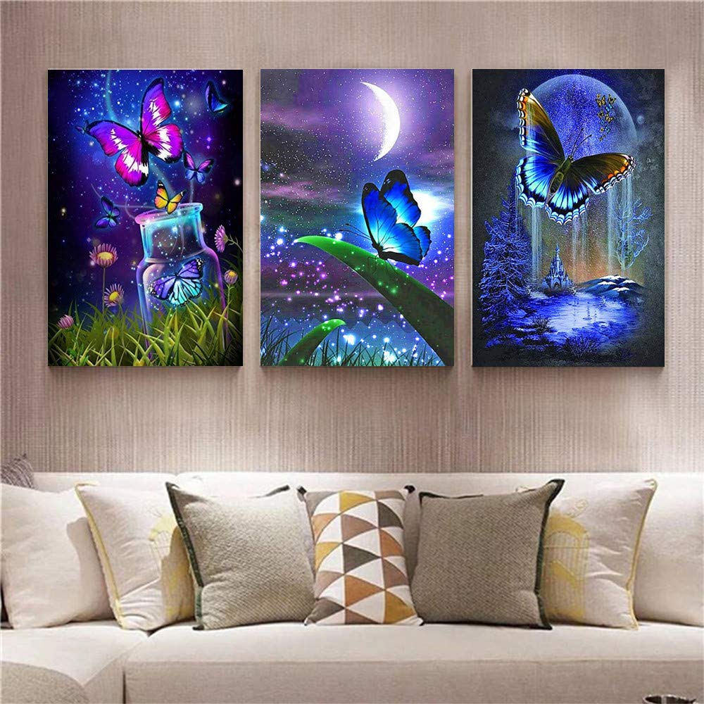 Adult 6-Piece DIY 5D Diamond Painting kit, Complete Diamond Painting, Diamond Painting Art, Wall Decoration, Butterfly (12x16inches)