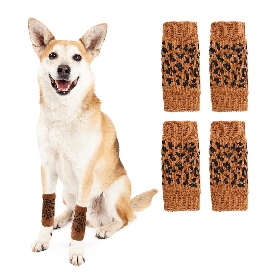 Pet Dog Elbow Protector Dog Elbow Sleeve, 2PCS Front Leg and 2PCS Back Leg Brace, Dog Elbow Wrap, Dog Leg Warmer Wrap Protector, Pet Elastic Knitted Breathable Protective Socks Khaki XL