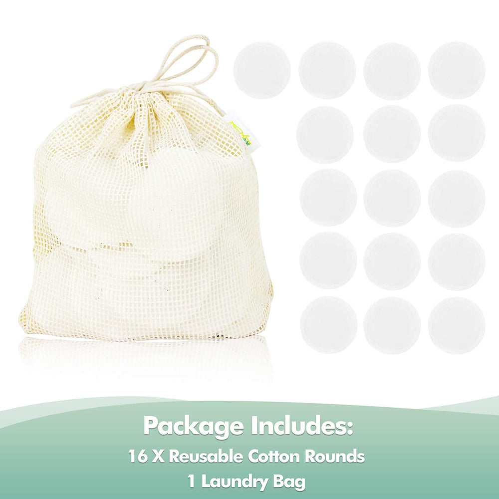 Chemical-free, Reusable Soft Facial and Skin Care Wash Bamboo Cotton Makeup Remover Cloth Pads with Laundry Bag (White), 14 Pack