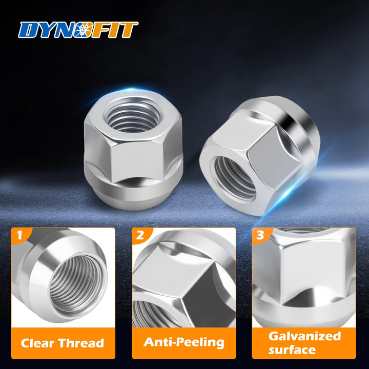 Dynofit M14x1.5 Open End Lug Nuts for Silverado Sierra Ram 1500, 24pcs 14mmx1.5 Zinc Open Lugnuts Compatible With Che-vy GMC Ford F150 6 Lug OEM Steel Rim Aftermarket Aluminum Wheel, 19mm Hex Cone Nut