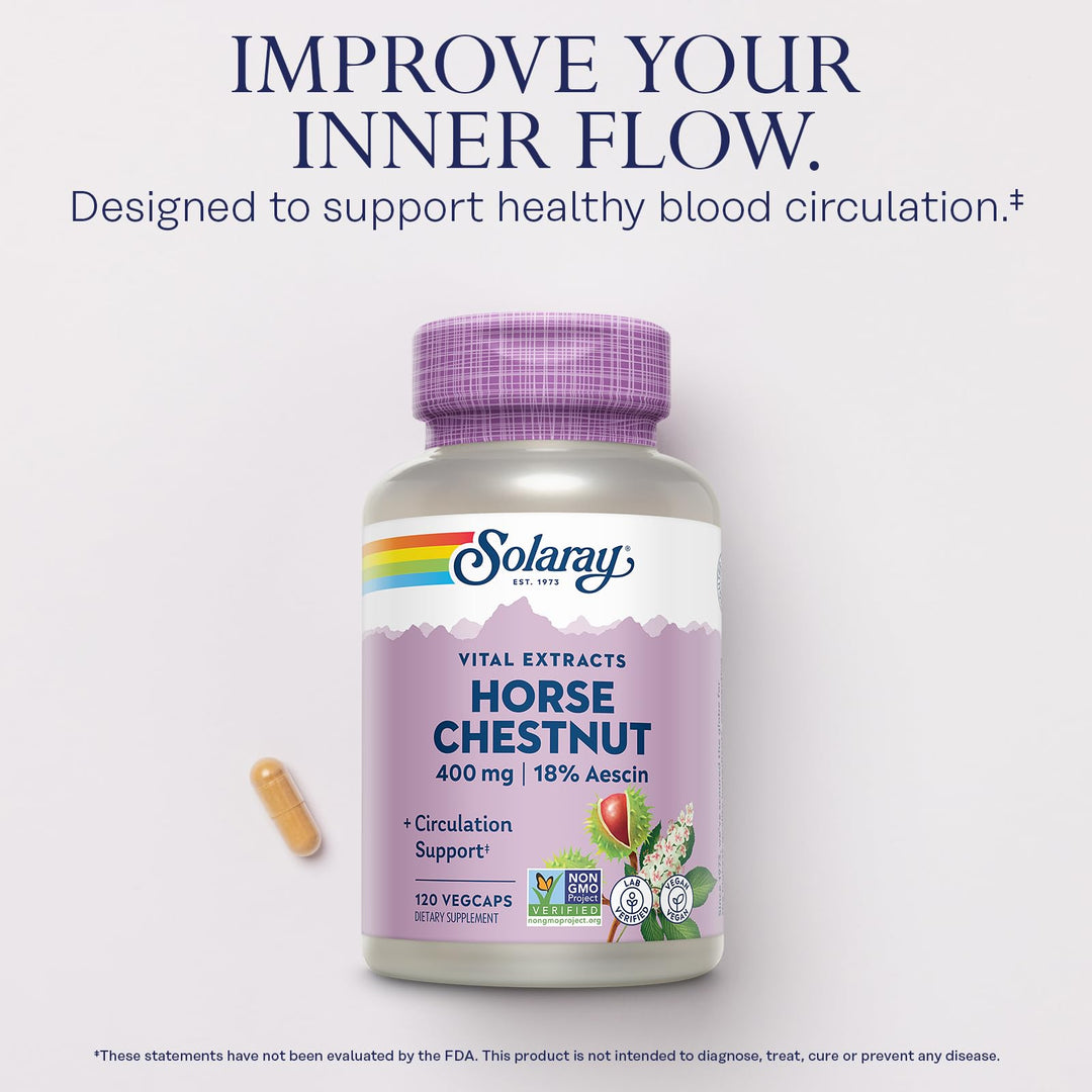 Horse Chestnut Extract 400 mg - Standardized to 72 mg Aescin - with 55 mg of Butchers Broom - Vein and Blood Circulation Supplements - Vegan, Non-GMO, 60-Day Guarantee, 120 Serv, 120 VegCaps