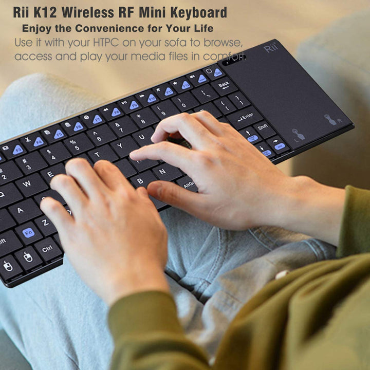 K12+ Mini Wireless Keyboard with Large Touchpad Mouse&Qwerty Keypad, Stainless Steel Portable Wireless Keyboard with USB Receiver for MacBook/iPad/Tablet/PC/Laptop/Smart TV/Raspberry Pi - Black
