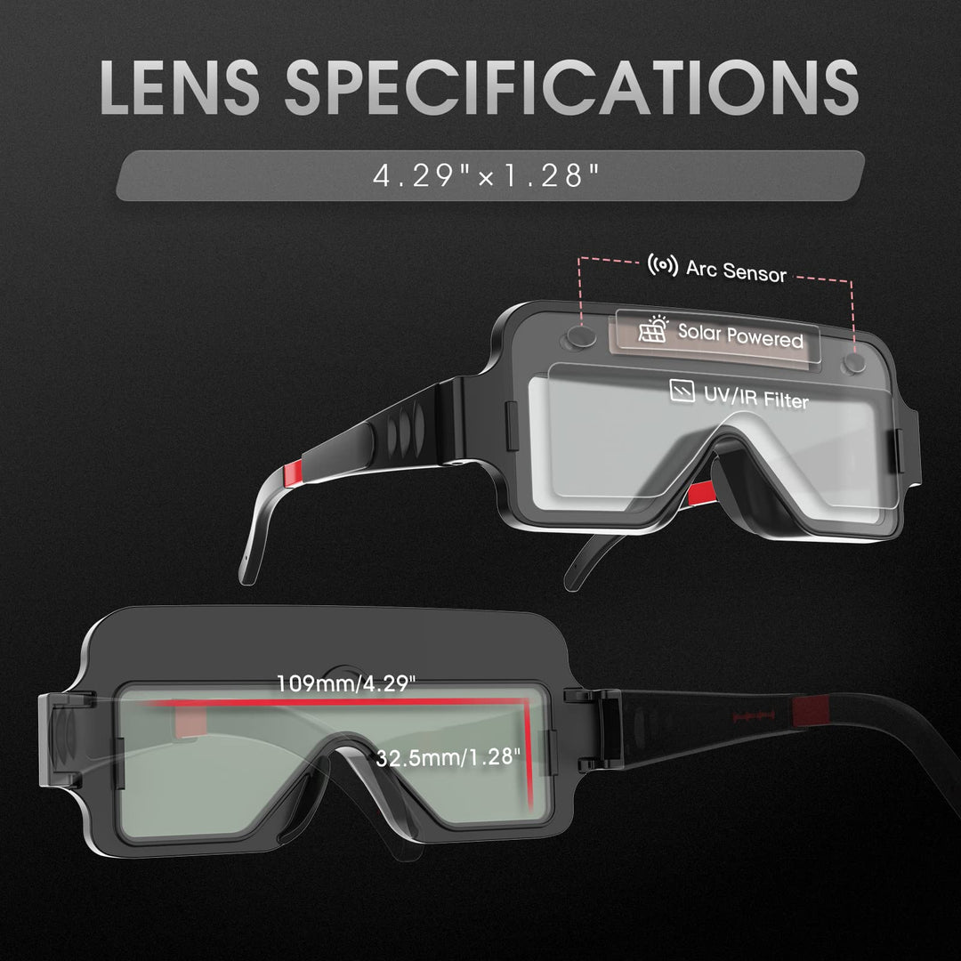 True Color Solar Powered Auto Darkening Welding Goggles, 2 Sensors Welder Glasses for TIG MIG MMA Plasma