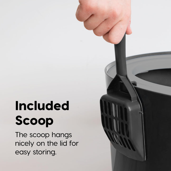 USA Cat Litter Box, Top Entry Litter Box with Scoop, Stylish Round Cat Litter Box Enclosure, Kitty Litter Box, Black/Gray