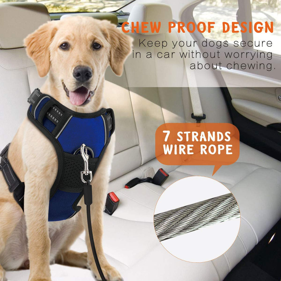 Pet Car Safety Belt Dog Leash, 26 inch Heavy Duty Coated Steel Seat Belt Restraint Chew Proof Rope Leash Car Seatbelt Cable with Carabiner for Pet Dogs Use, Black
