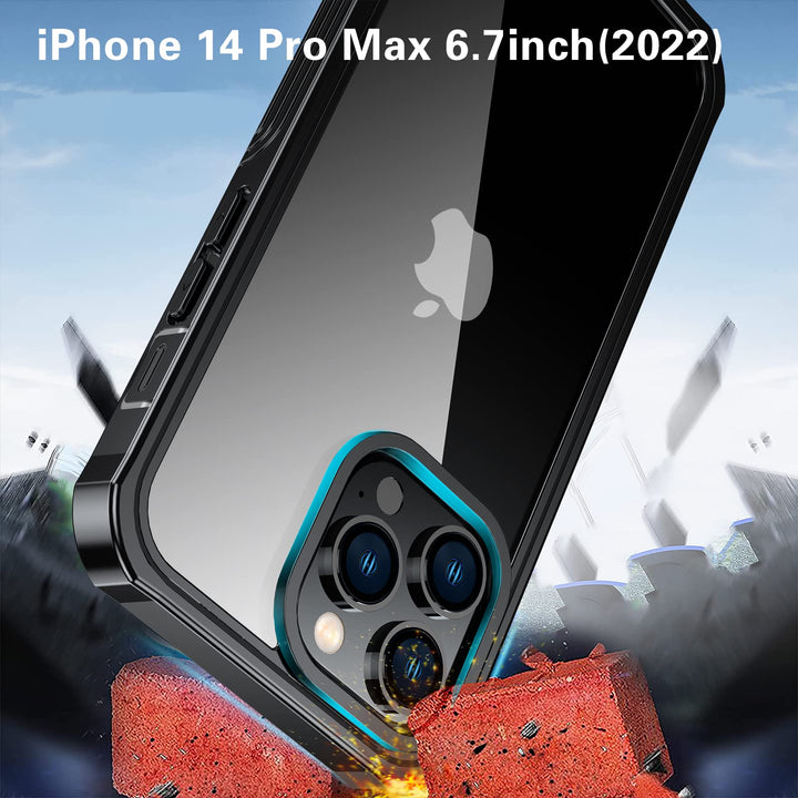 for iPhone 14 Pro Max Case, 2022 Upgrade Tempered Glass Clear Bumper Case with Built-in 9H Screen Protector, Full Body Protective Shockproof Rugged Cover for iPhone 14 Pro Max 5G 6.7’’(Black)