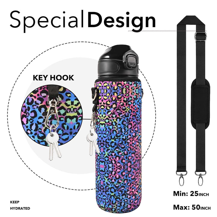 32 oz Water Bottle with Strap Sleeve, Durable Water Bottle with Times to Drink and Straw, Leakproof BPA & Toxic Free, Insulated Water Bottle for Men Women Gym Sports Outdoors