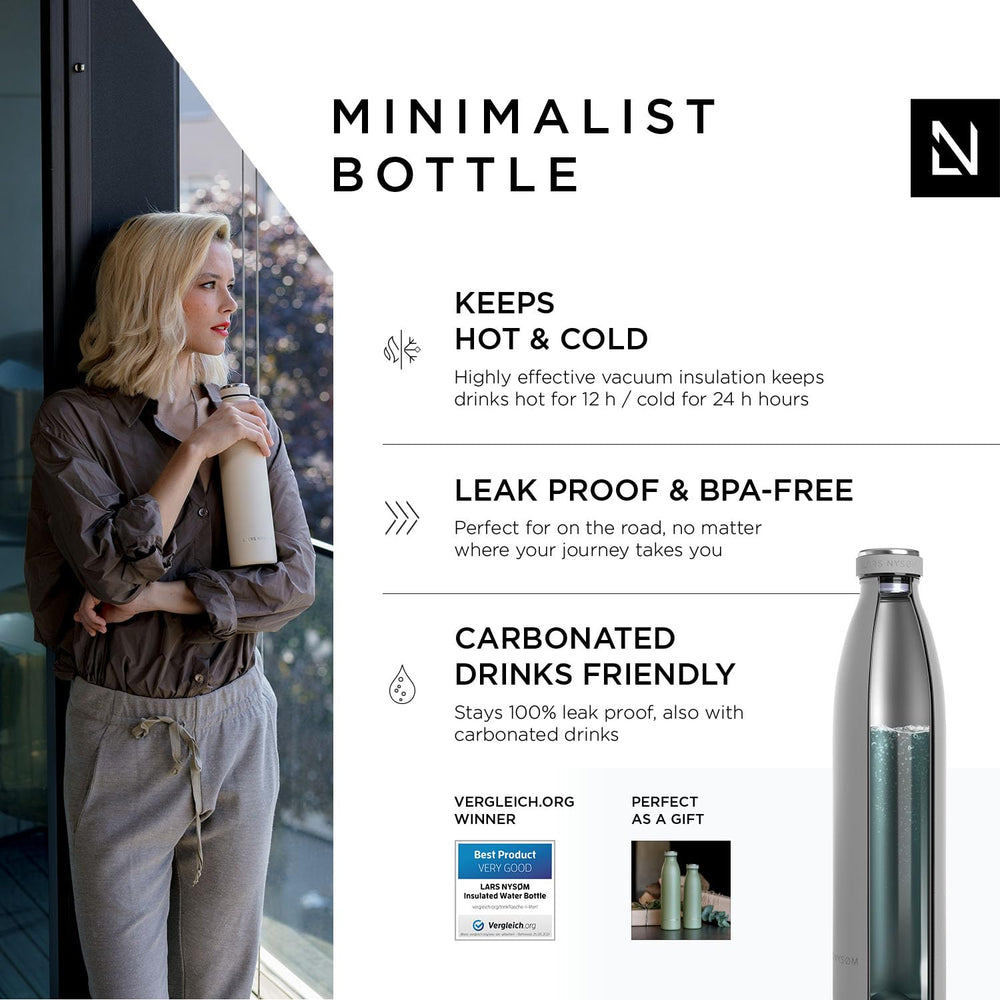 Stainless Steel Insulated Water Bottle 12oz 17oz 25oz 34oz 51oz | Insulated Thermo Flask for Hot and Cold Beverages | Leakproof Drinking Bottle (Ash Gray, 1000ml)