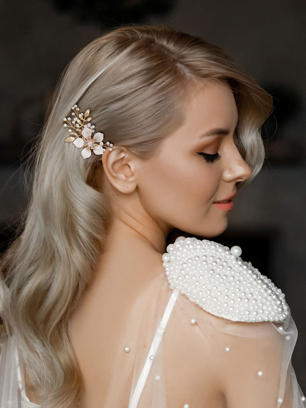 Gold Bridal Hair Clip,Floral Bridal Hair Comb Barrette Flower Hair pieces for Brides Wedding