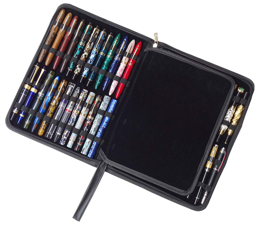 48 Fountain Pen Case PU Leather, Rollerball Pen Display Holder Bag, Pouch Large Capacity for your Collection - Black