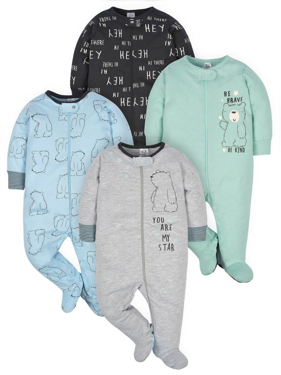 Baby Boys' 4 Pack Sleep 'N Play Footie, Bear, Newborn
