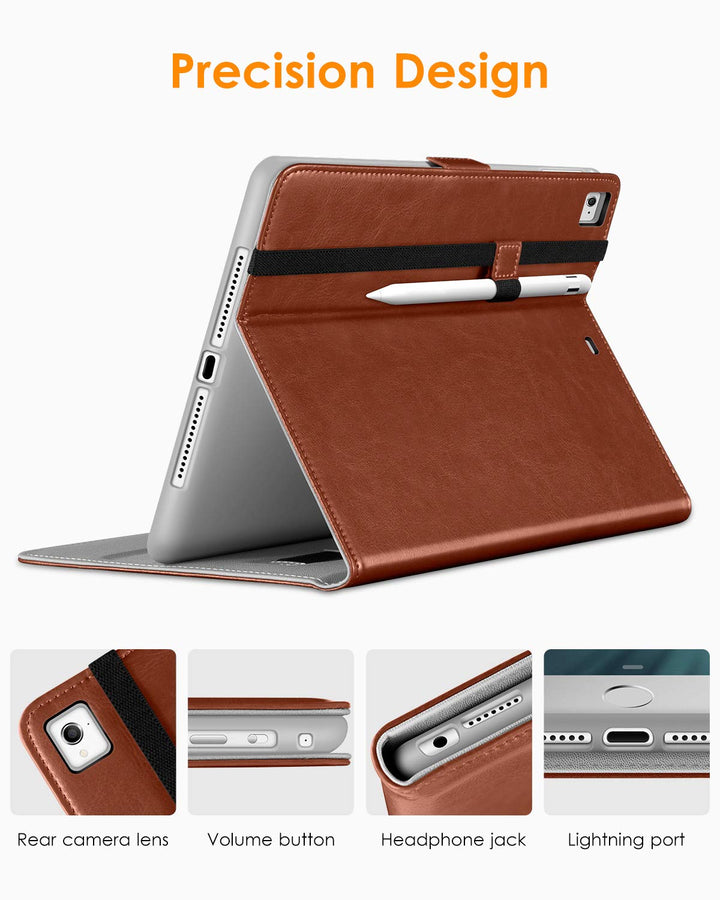 for iPad 9.7 Inch 5th/6th Generation 2018/2017 Case with Apple Pencil Holder, Premium Leather Folio Stand Cover Case for Apple iPad 9.7 inch, Also Fit iPad Pro 9.7/Air 2/Air - Brown
