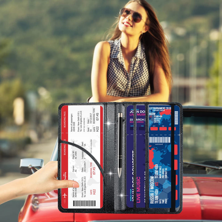 Bling Car Registration and Insurance Holder, PU Leather Vehicle Glove Box Organizer Wallet Case Organizer for Insurance Card, Driver License, Essential Document, Paperwork