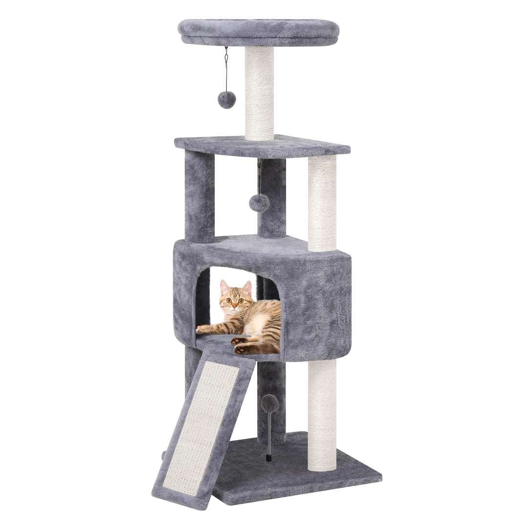 45in Cat Tree Tower with Big Condo for Indoor Cats,Cat Tower with Scratching Post,Scratching Board and Cat Toys,Multi-Level,Small Space,Grey(New)