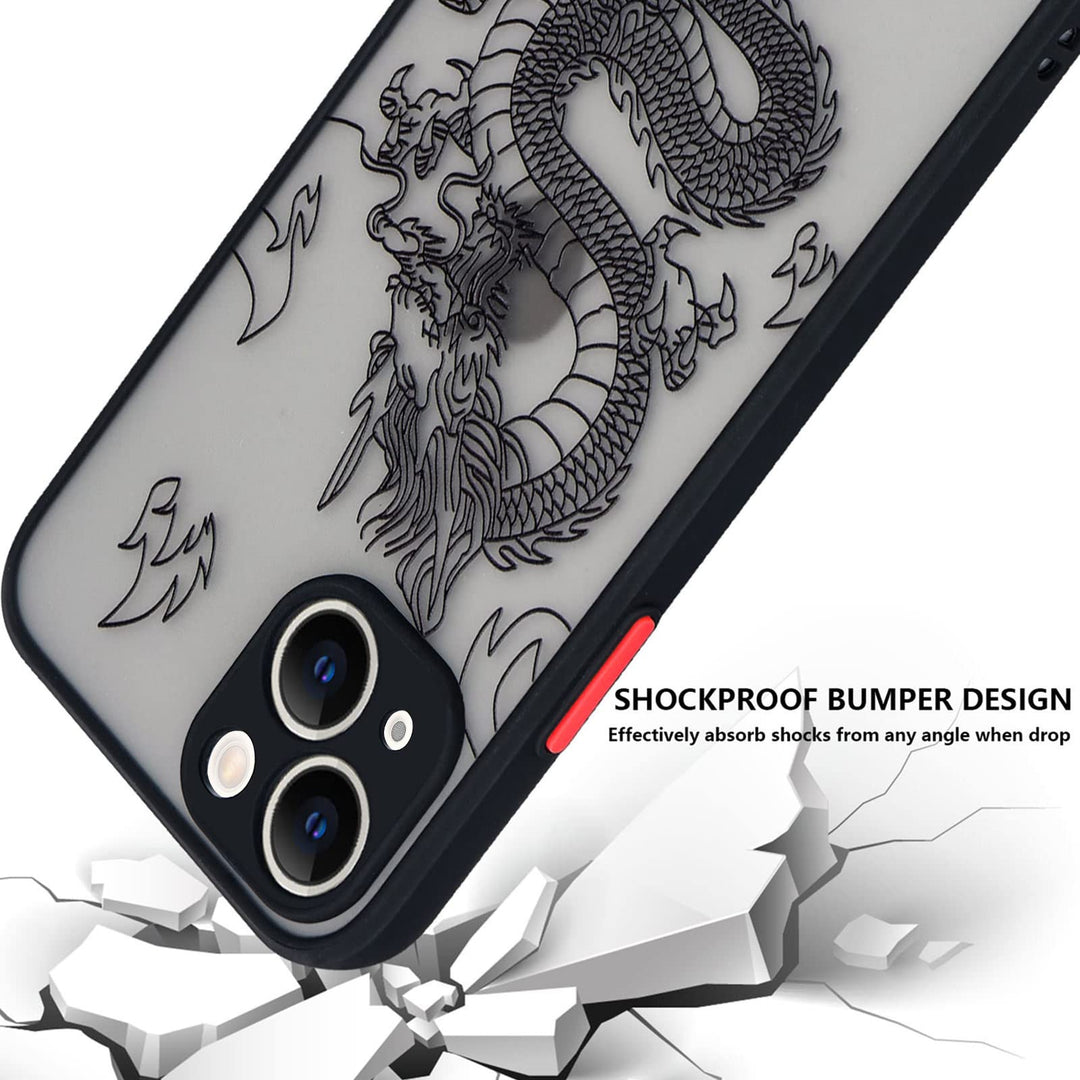Compatible with iPhone 13 Case Fashion Cool Dragon Animal 3D Pattern Design Frosted PC Back Soft TPU Bumper Shockproof Protective Case Cover for iPhone 13, Black